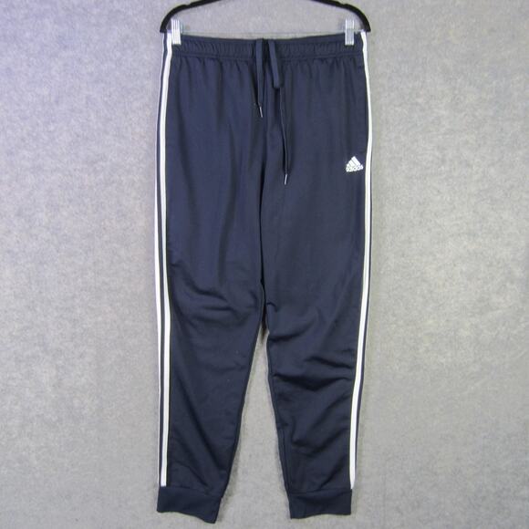 Adidas Track Pants Mens Large Navy White 3-Stripes Joggers Drawstring Pockets - Picture 1 of 9